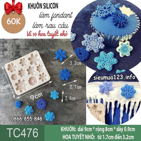 Khuôn silicon 10 hoa tuyết nhỏ 1,7cm - 3,2cm ( TC476 )