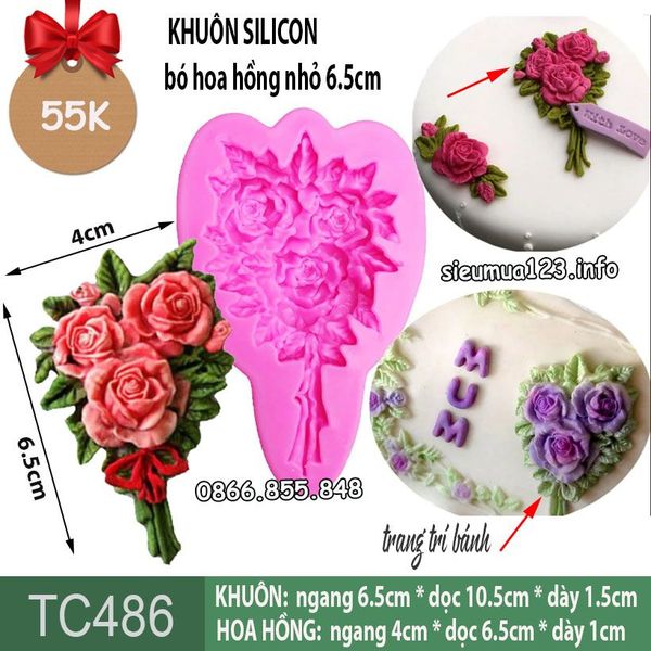 Khuôn silicon bó hoa hồng nhỏ 6,5cm làm fondant ( TC486 )