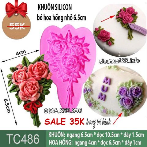 Khuôn silicon bó hoa hồng nhỏ 6,5cm làm fondant ( TC486 )