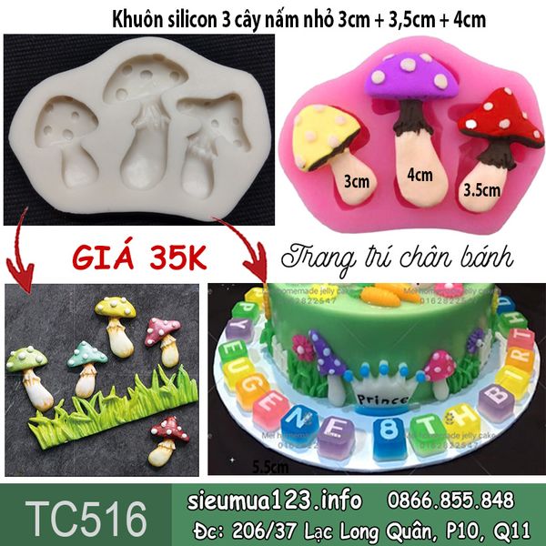 Khuôn silicon 3 cây nấm nhỏ 3cm + 3,5cm + 4cm ( TC516 )