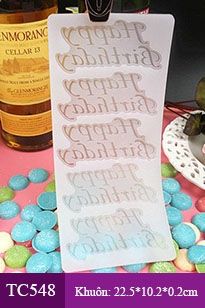 Khuôn silicon socola mỏng 5 chữ Happy Birthday ngang 9cm ( TC548 )