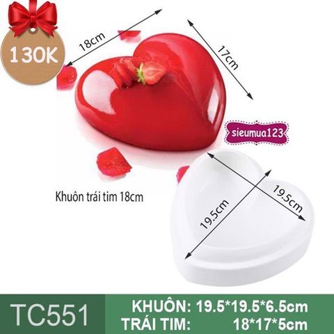 Khuôn mousse silicon trái tim 18cm ( TC551 ) còn nhiều