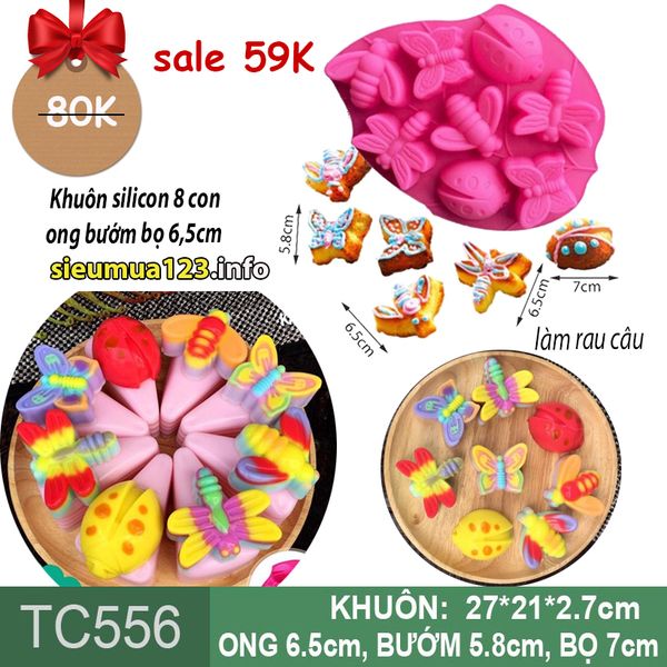 Khuôn silicon làm rau câu 8 con ong con bướm bọ chuồn chuồn 6,5cm ( TC556 )