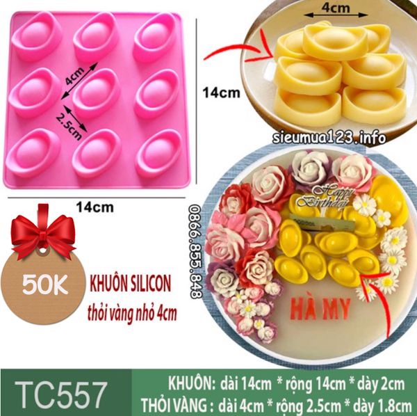 Khuôn silicon 9 thỏi vàng mini 4cm làm rau câu ( TC557 )