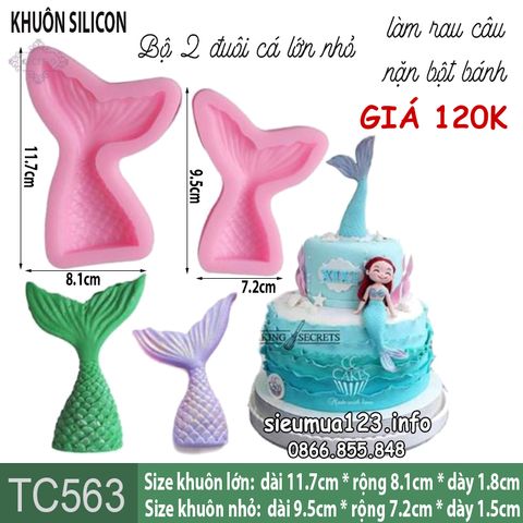 Khuôn silicon bộ 2 đuôi cá lớn 10cm và nhỏ 8,5cm ( TC563 )