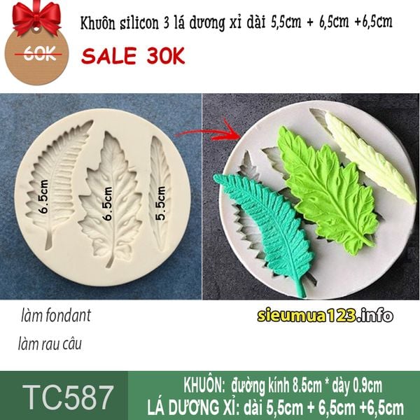 Khuôn silicon 3 lá cây dương xỉ 5,5cm - 6,5cm ( TC587 )