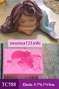 Khuôn silicon nàng tiên cá ngủ khoanh tay 8,5cm ( TC588 ) khuôn chữ nhật