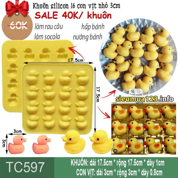 Khuôn silicon 16 con vịt nhỏ 3cm ( TC597 )