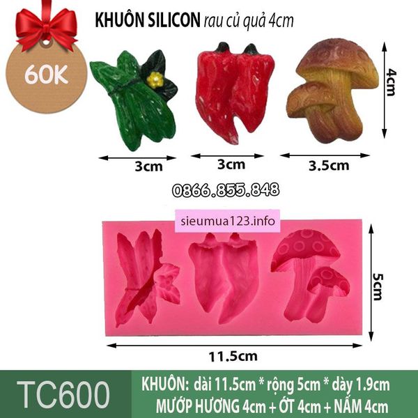 Khuôn silicon Nấm Trái Ớt Mướp Hương 4cm ( TC600 ) CÒN 1 CÁI