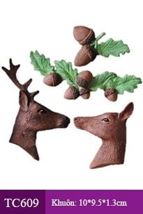 Khuôn rau câu silicon con tuần lộc và hạt dẻ hồng ( TC609 )