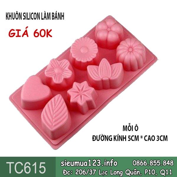 Khuôn silicon 8 ô mai tim lá 5cm ( TC615 ) còn vài cái