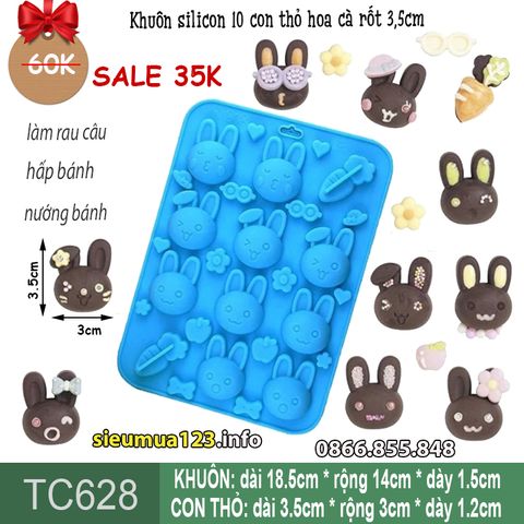 Khuôn silicon 10 mặt thỏ hoa cà rốt 3,5cm ( TC628 )