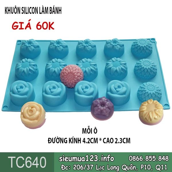 Khuôn silicon 15 hoa cúc mai hồng hướng dương 4,2cm ( TC640 )