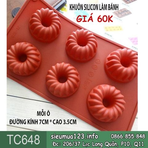 Khuôn silicon 6 ô tròn xoắn 7cm ( TC648 )