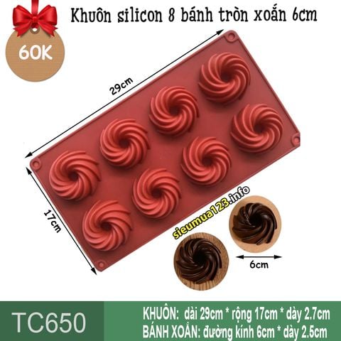 Khuôn silicon 8 bánh tròn xoắn 6cm ( TC650 )