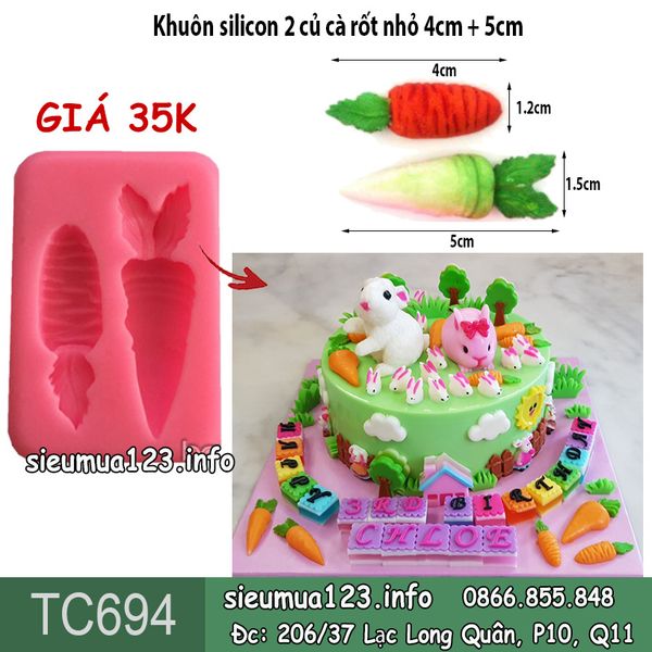 Khuôn silicon 2 củ cà rốt nhỏ 4cm + 5cm ( TC694 )