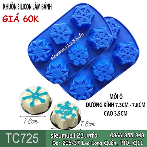 Khuôn silicon 6 hoa tuyết to 7,8cm ( TC725 )