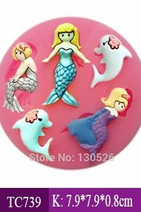 Khuôn silicon fondant 5 nàng tiên cá nhỏ xíu 2,6cm - 4cm ( TC739 )
