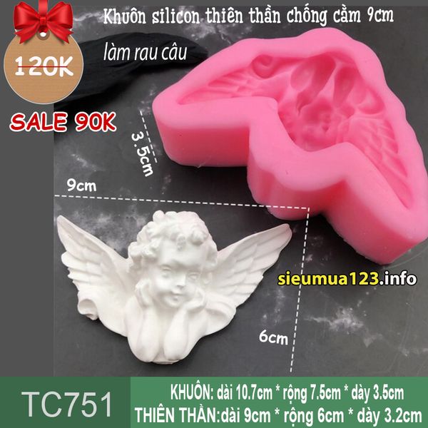 Khuôn silicon thiên thần angel em bé chống cằm 9cm ( TC751 )