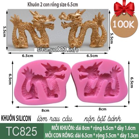 Khuôn silicon làm rau câu 2 con rồng nằm 6cm ( TC825 )