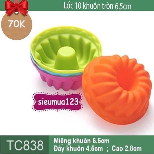 Lốc 10 khuôn silicon tròn 6,5cm nướng bánh cupcake cánh cong ( TC838 )