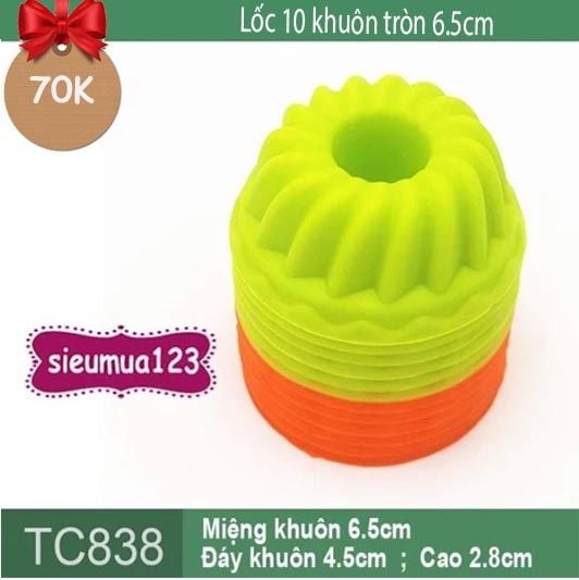 Lốc 10 khuôn silicon tròn 6,5cm nướng bánh cupcake cánh cong ( TC838 )