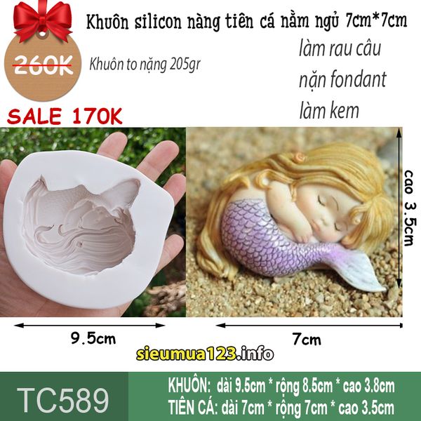 Khuôn silicon nàng tiên cá nằm ngủ to 7cm ( TC589 ) khuôn tròn