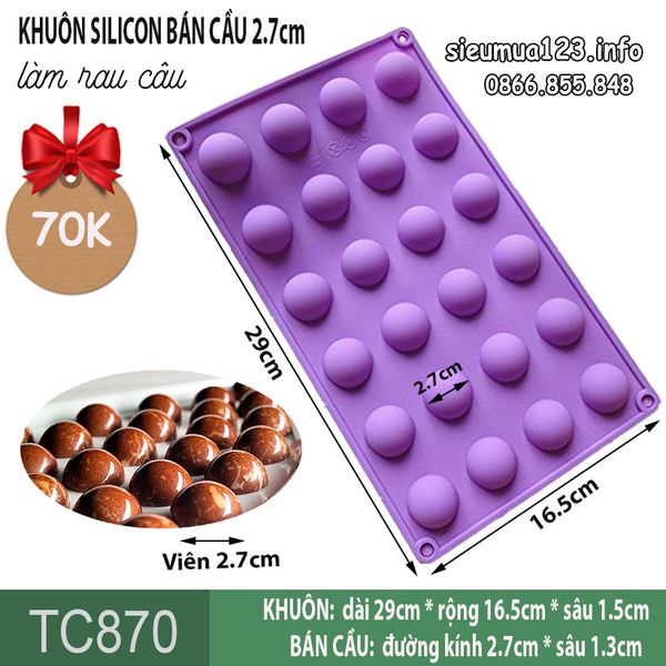 Khuôn silicon 24 bán cầu nhỏ 2,7cm ( TC870 )