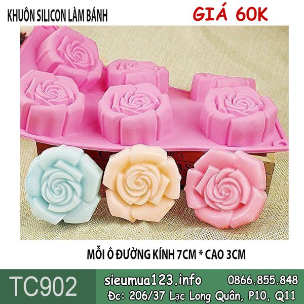 Khuôn silicon 6 hoa hồng xoắn 7cm ( TC902 )