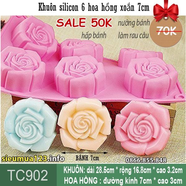Khuôn silicon 6 hoa hồng xoắn 7cm ( TC902 )