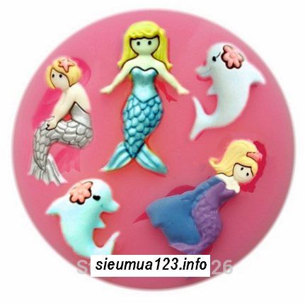 Khuôn silicon fondant 5 nàng tiên cá nhỏ xíu 2,6cm - 4cm ( TC739 )
