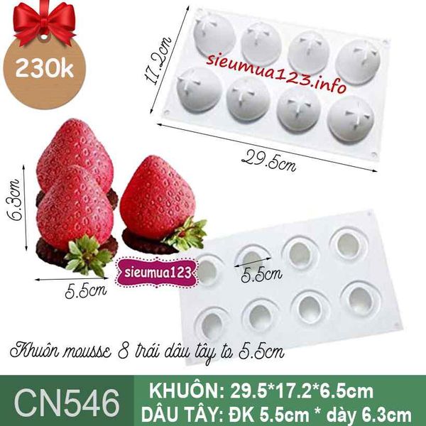 Khuôn bánh mousse silicon : Khuôn 8 trái dâu tây to 5,5cm ( CN546 ) CÒN NHIỀU