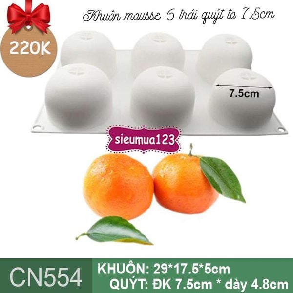 Khuôn bánh mousse silicon : Khuôn 6 trái quýt to 7,5cm ( CN554 ) còn 1 cái
