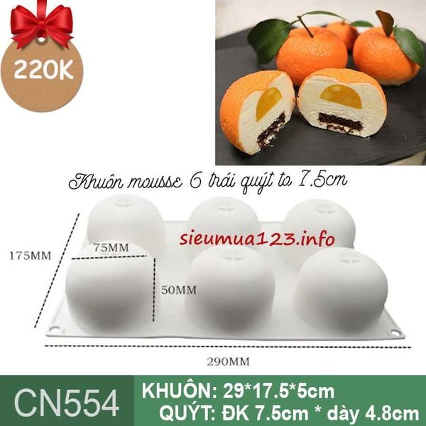 Khuôn bánh mousse silicon : Khuôn 6 trái quýt to 7,5cm ( CN554 ) còn 1 cái
