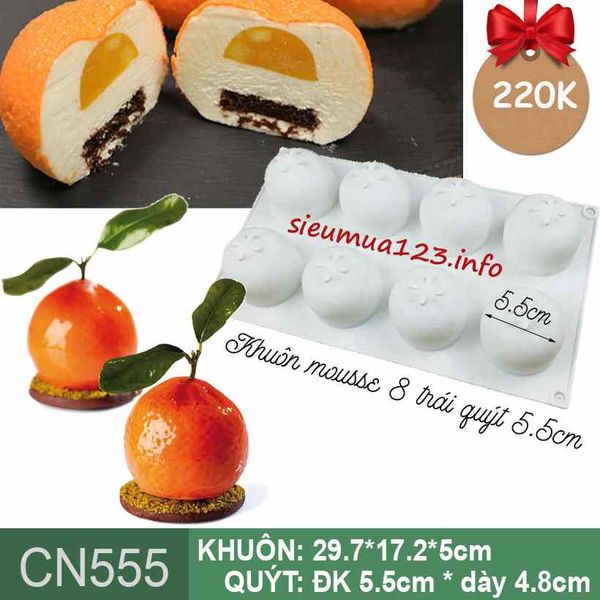 Khuôn bánh mousse silicon : Khuôn 8 trái quýt trung 5,5cm ( CN555 ) còn 1 cái