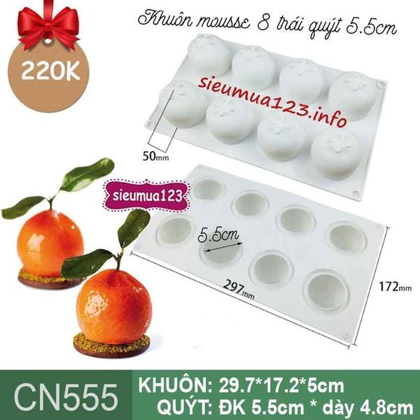 Khuôn bánh mousse silicon : Khuôn 8 trái quýt trung 5,5cm ( CN555 ) còn 1 cái
