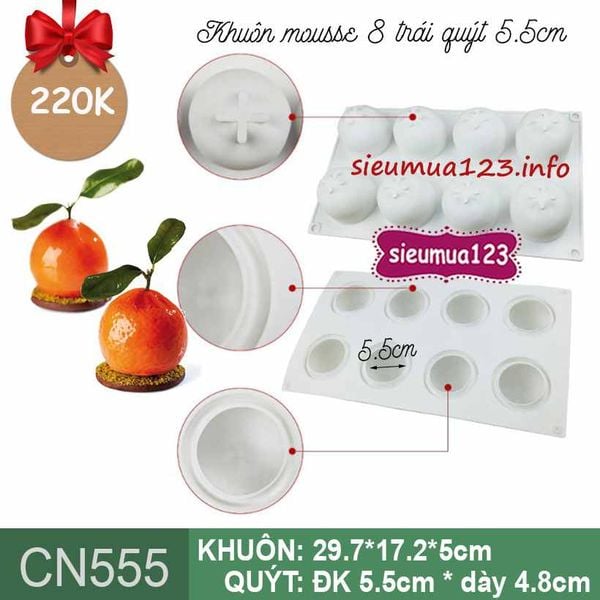 Khuôn bánh mousse silicon : Khuôn 8 trái quýt trung 5,5cm ( CN555 ) còn 1 cái