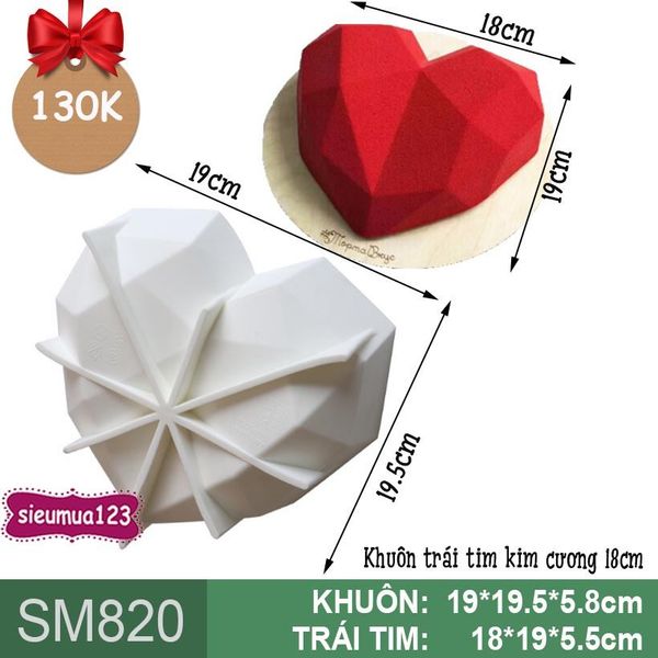 Khuôn silicon mousse trái tim kim cương 18cm ( SM820 ) còn 4 cái