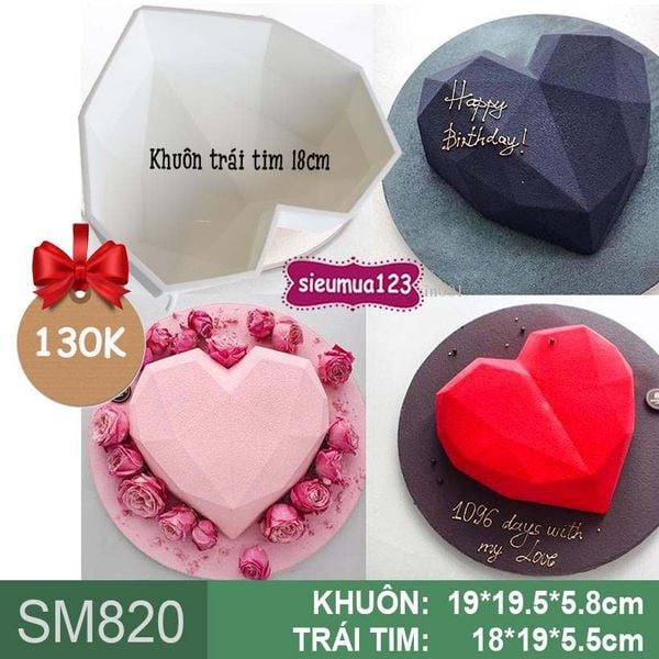 Khuôn silicon mousse trái tim kim cương 18cm ( SM820 ) còn 4 cái