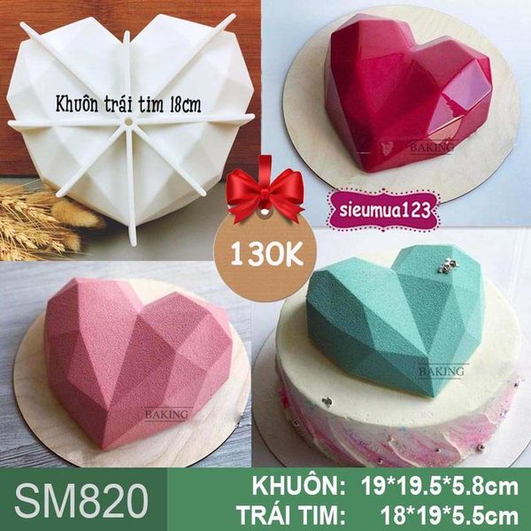 Khuôn silicon mousse trái tim kim cương 18cm ( SM820 ) còn 4 cái