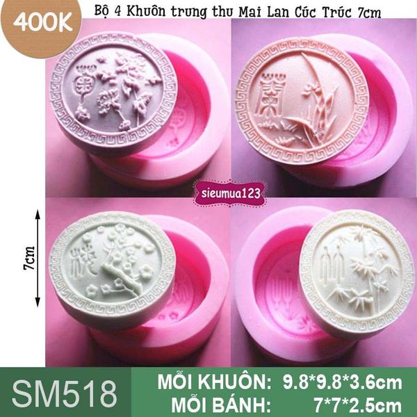 Bộ 4 Khuôn trung thu Mai Lan Cúc Trúc 7cm ( SM518 ) CÒN 3 BỘ