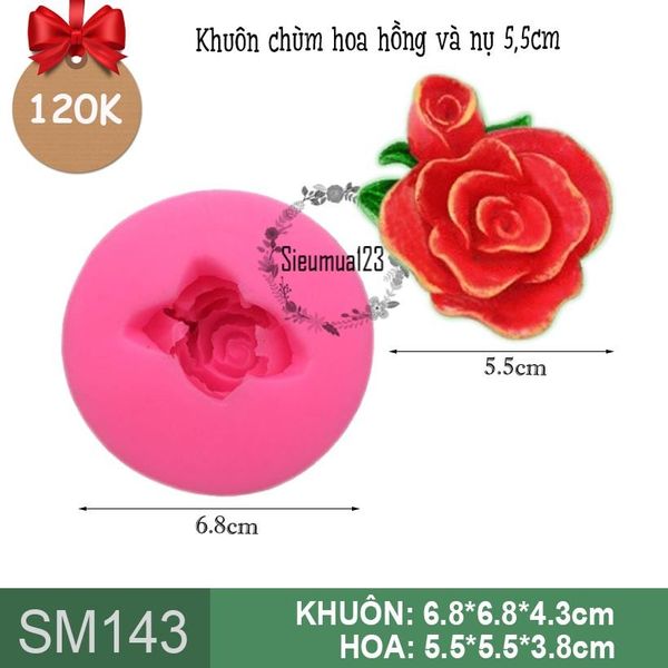 Khuôn silicon chùm hoa hồng và nụ 5,5cm ( SM143 )