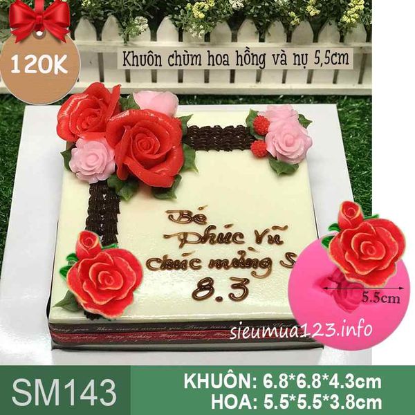 Khuôn silicon chùm hoa hồng và nụ 5,5cm ( SM143 )