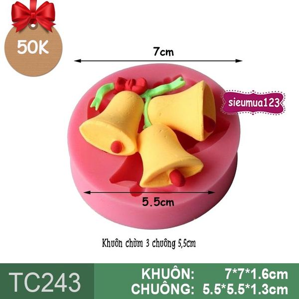 Khuôn silicon chùm 3 cái chuông Noel 5,5cm ( TC243 )