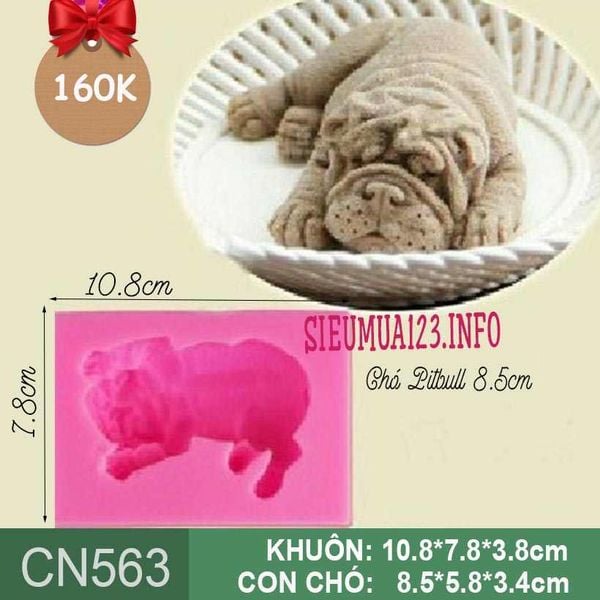 Khuôn silicon con chó Bitbull nằm nghiêng 8,5cm ( CN563 )