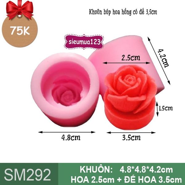 Khuôn silicon búp hoa hồng có đế 3,5cm ( SM292 )