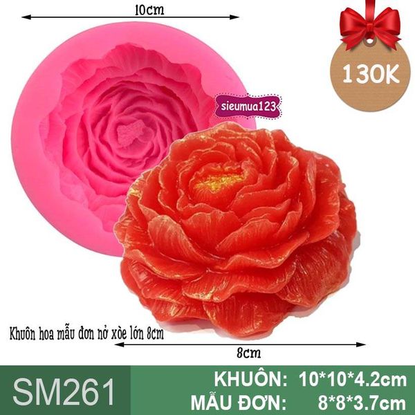 Khuôn rau câu silicon hoa mẫu đơn nở xòe lớn 8cm ( SM261 )