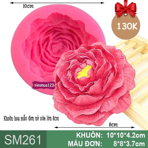 Khuôn rau câu silicon hoa mẫu đơn nở xòe lớn 8cm ( SM261 )