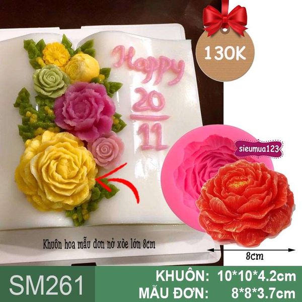 Khuôn rau câu silicon hoa mẫu đơn nở xòe lớn 8cm ( SM261 )