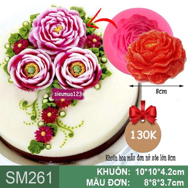 Khuôn rau câu silicon hoa mẫu đơn nở xòe lớn 8cm ( SM261 )